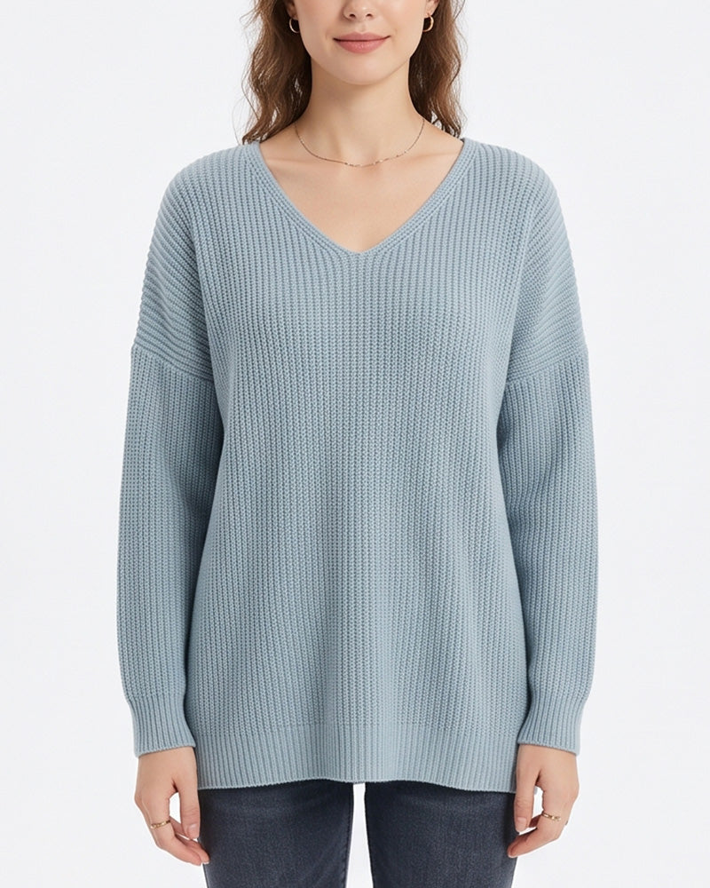 Willluxe® V-Neck Oversized Knit Pullover Sweater