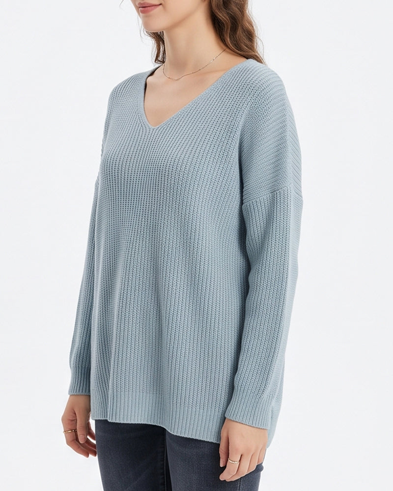 Willluxe® V-Neck Oversized Knit Pullover Sweater