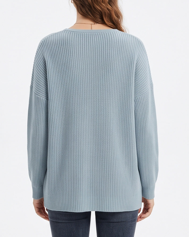 Willluxe® V-Neck Oversized Knit Pullover Sweater