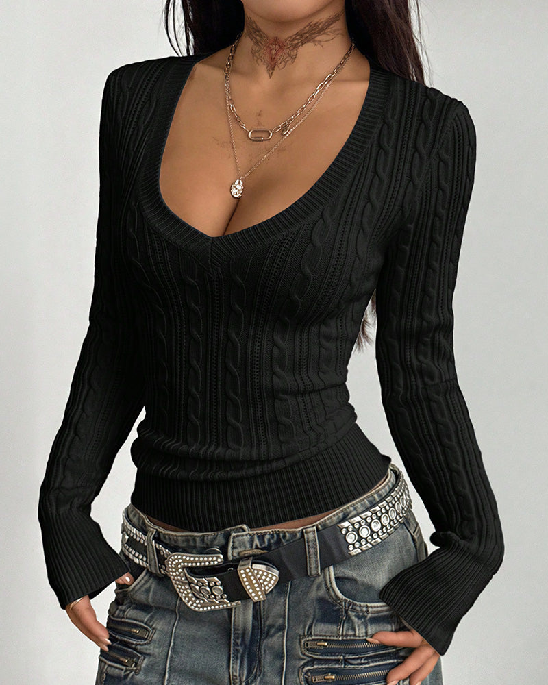 Willluxe® Women's Chic Slim Fit Cable Knit Sweater