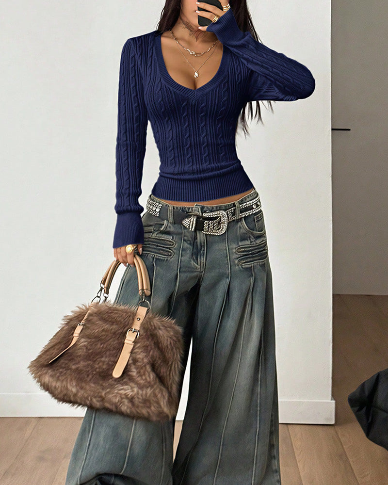 Willluxe® Women's Chic Slim Fit Cable Knit Sweater
