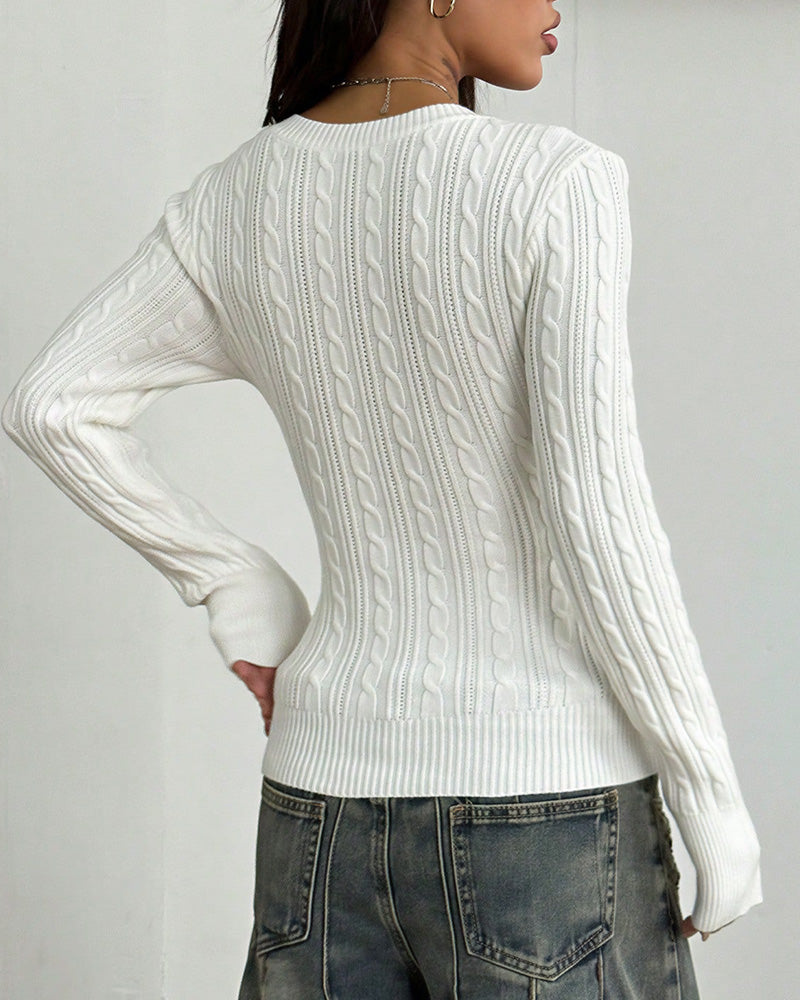 Willluxe® Women's Chic Slim Fit Cable Knit Sweater