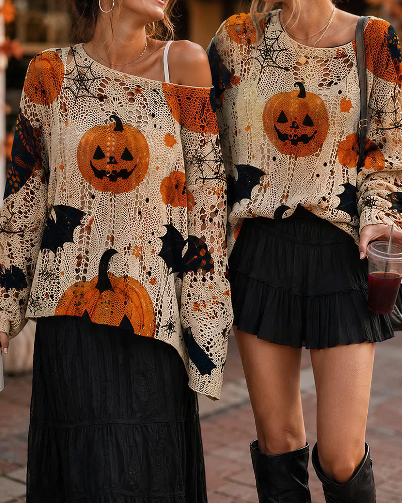 Willluxe® Festive Pumpkin & Bat Long-Sleeve Halloween Pullover