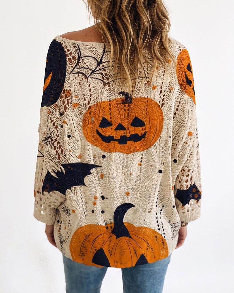 Willluxe® Festive Pumpkin & Bat Long-Sleeve Halloween Pullover