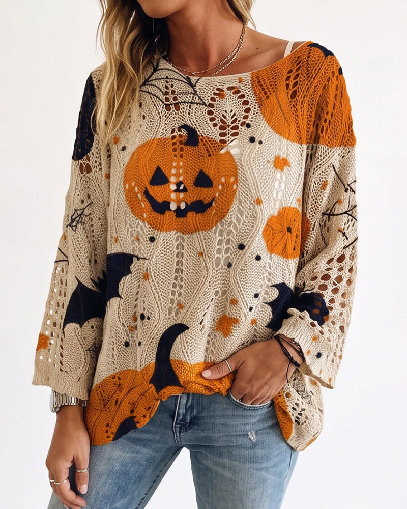 Willluxe® Festive Pumpkin & Bat Long-Sleeve Halloween Pullover