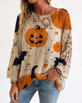 Willluxe® Festive Pumpkin & Bat Long-Sleeve Halloween Pullover