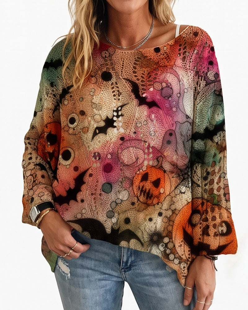 Willluxe® Festive Pumpkin & Bat Long-Sleeve Halloween Pullover