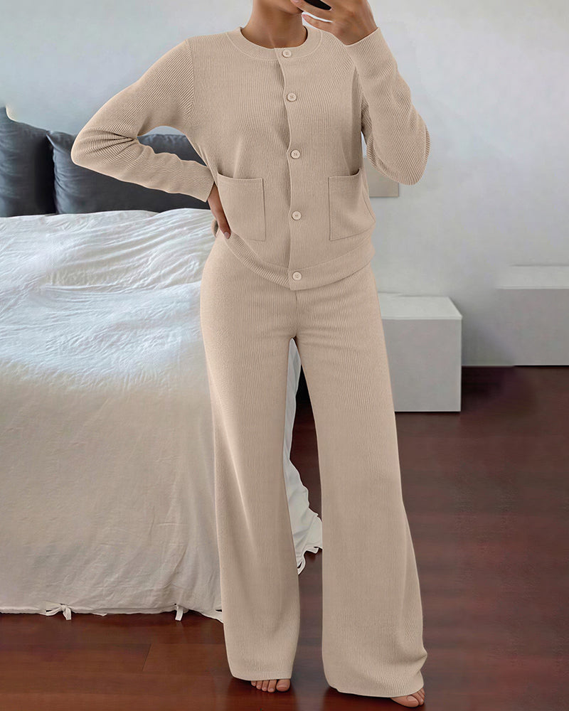 Willluxe® Casual 2-Piece Knitted Sweater & Wide-Leg Pants Set