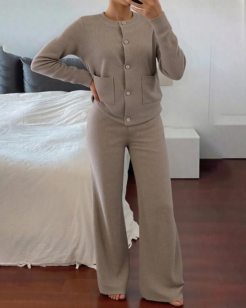 Willluxe® Casual 2-Piece Knitted Sweater & Wide-Leg Pants Set