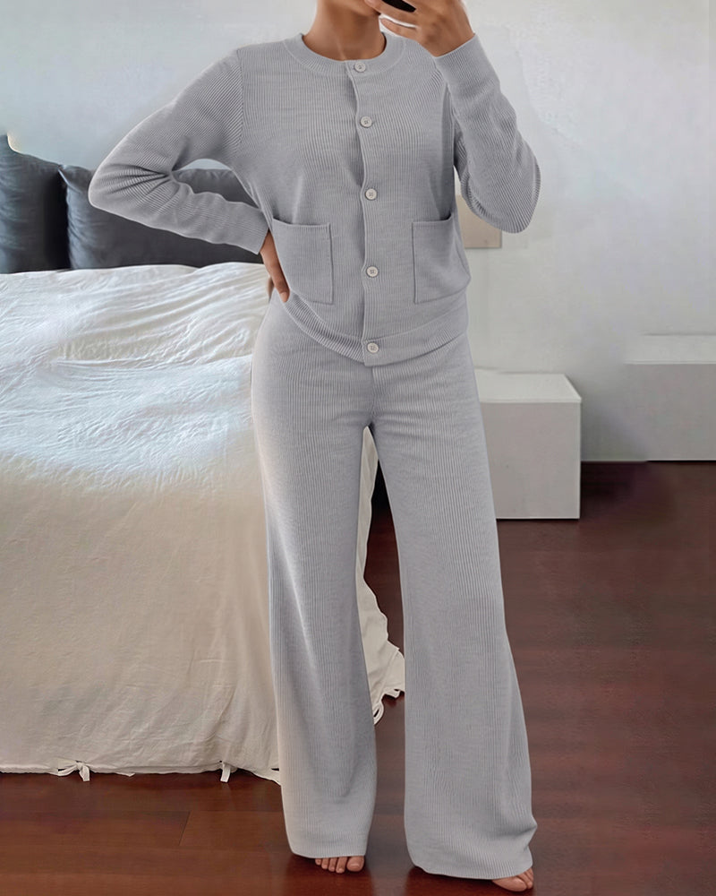 Willluxe® Casual 2-Piece Knitted Sweater & Wide-Leg Pants Set