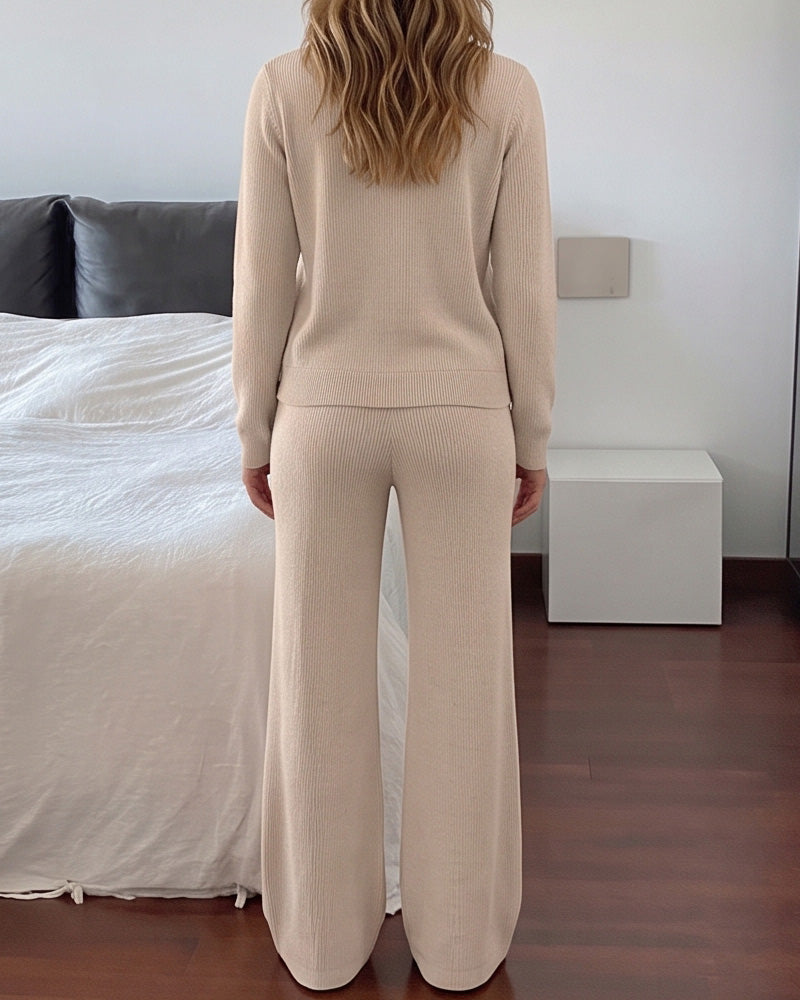 Willluxe® Casual 2-Piece Knitted Sweater & Wide-Leg Pants Set