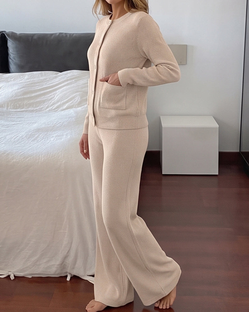 Willluxe® Casual 2-Piece Knitted Sweater & Wide-Leg Pants Set