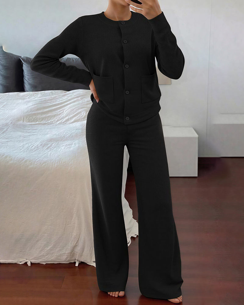 Willluxe® Casual 2-Piece Knitted Sweater & Wide-Leg Pants Set
