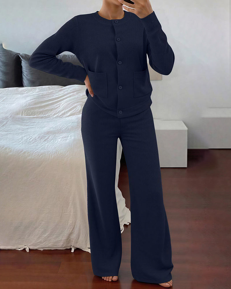 Willluxe® Casual 2-Piece Knitted Sweater & Wide-Leg Pants Set