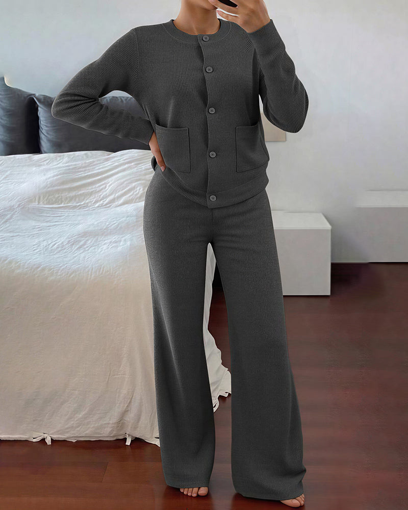 Willluxe® Casual 2-Piece Knitted Sweater & Wide-Leg Pants Set