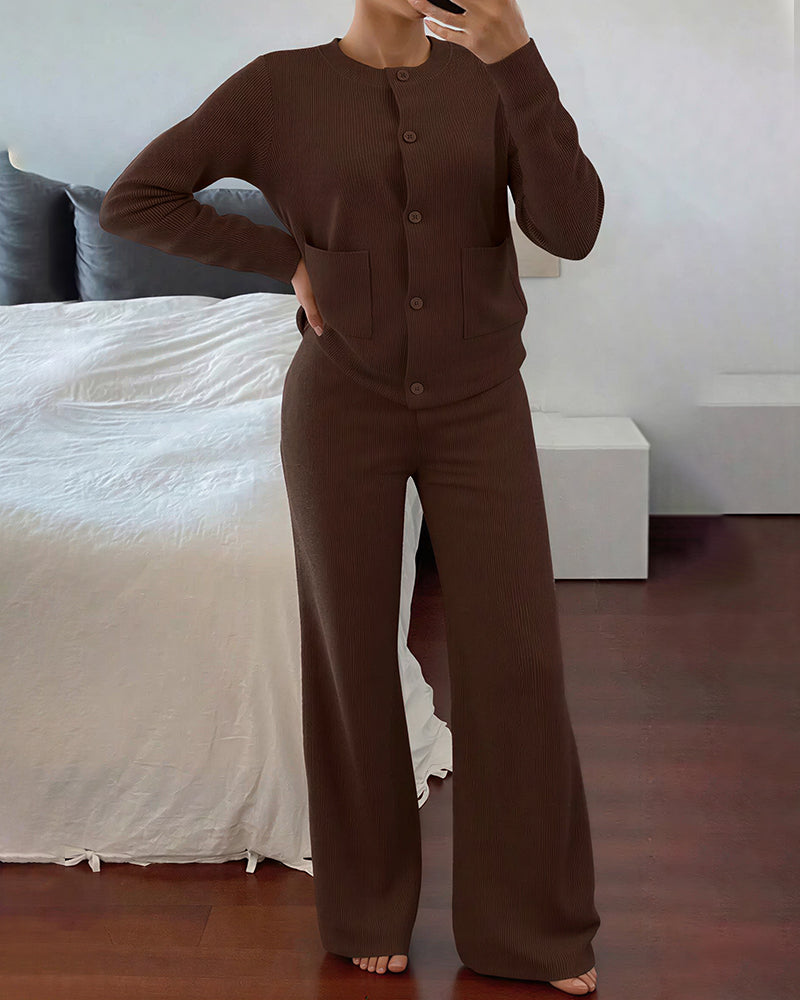 Willluxe® Casual 2-Piece Knitted Sweater & Wide-Leg Pants Set