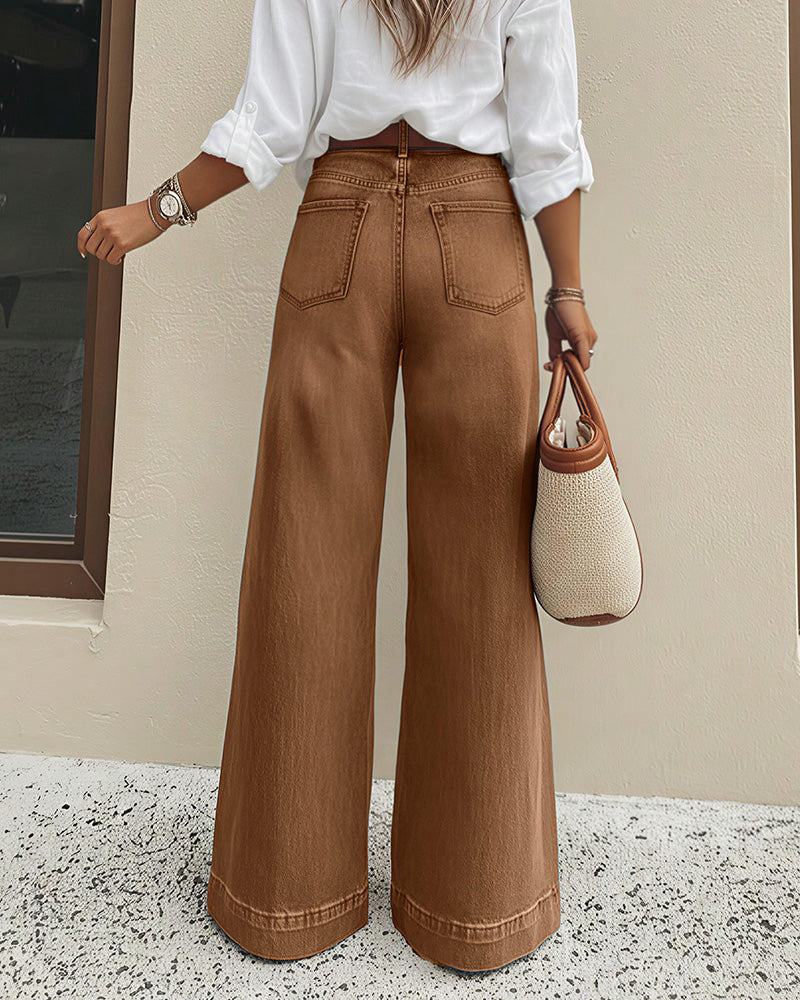 Willluxe® Vintage Wash High-Waisted Wide Leg Jeans