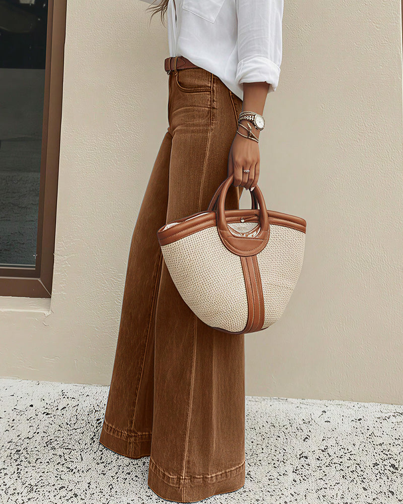 Willluxe® Vintage Wash High-Waisted Wide Leg Jeans