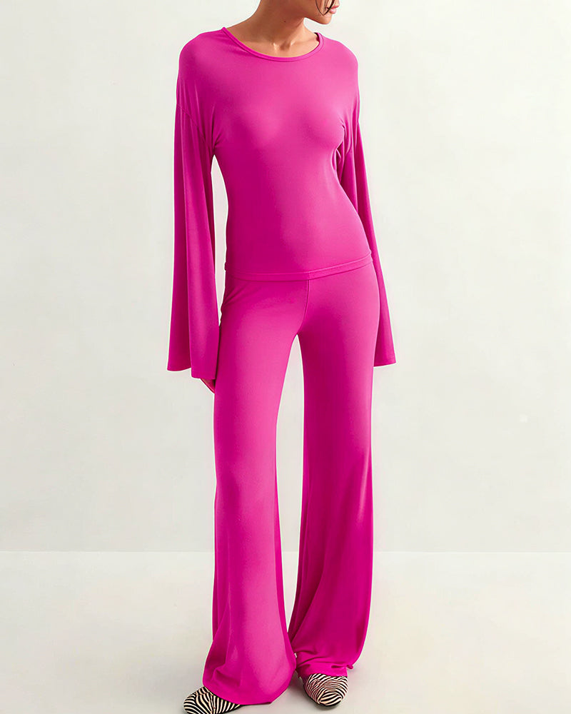 Willluxe® Flared Sleeve Crew Neck Two-Piece Lounge Set