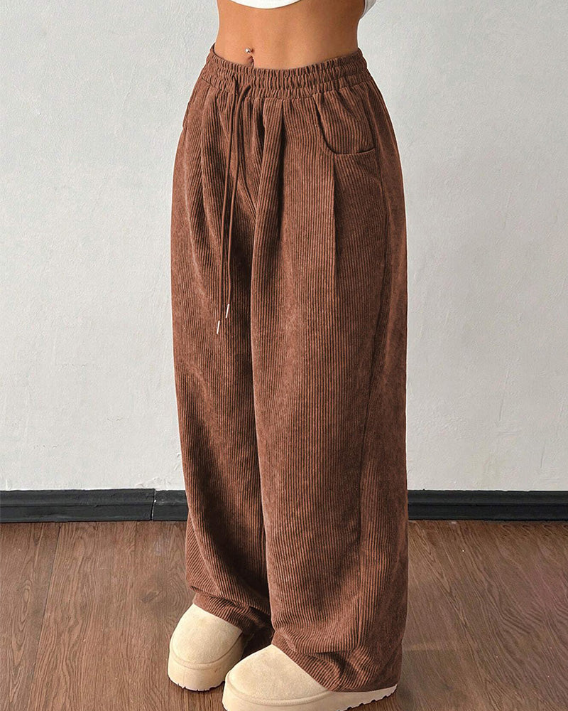 Willluxe® Vintage Corduroy Wide Leg Lounge Pants with Drawstring