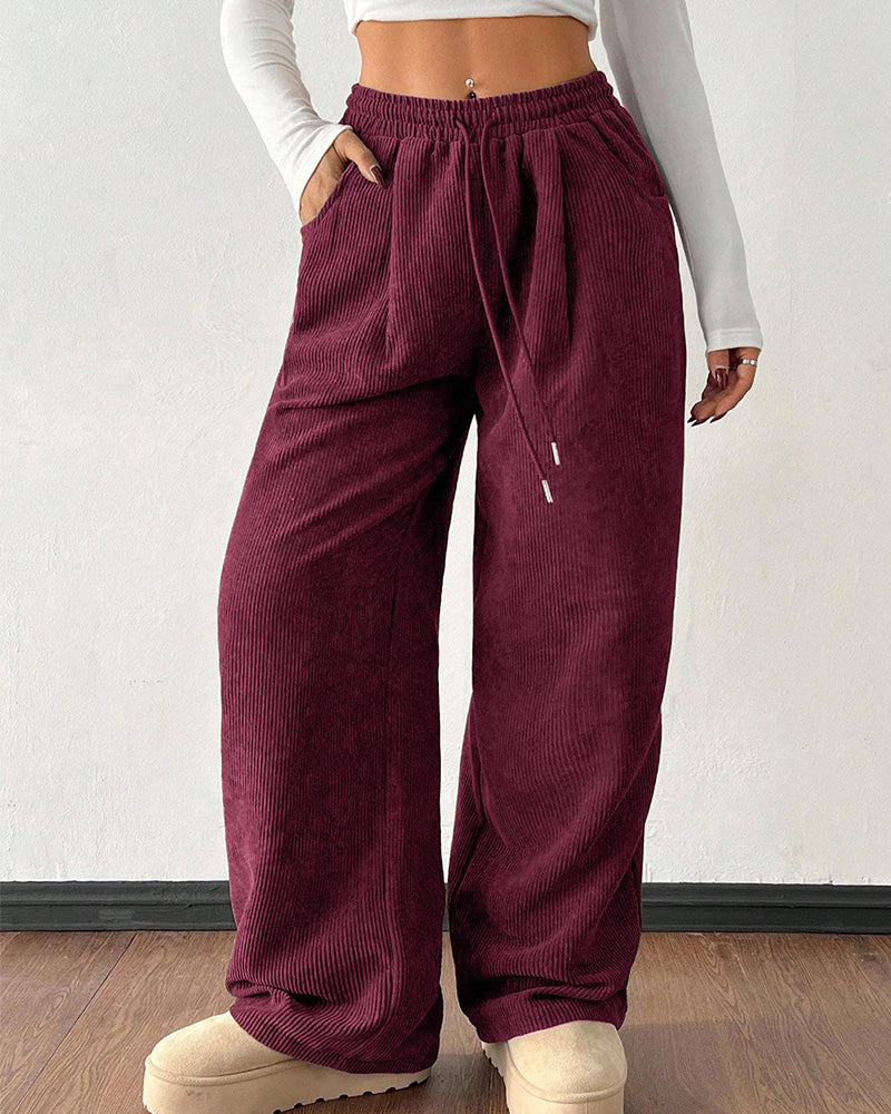 Willluxe® Vintage Corduroy Wide Leg Lounge Pants with Drawstring