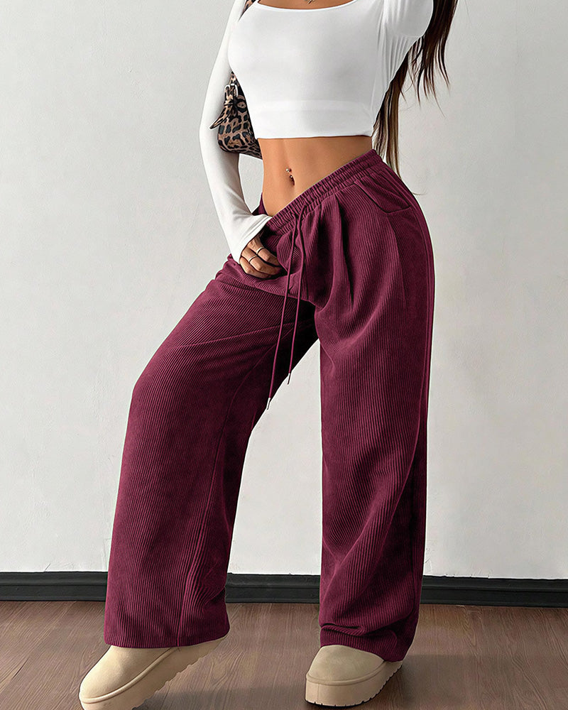 Willluxe® Vintage Corduroy Wide Leg Lounge Pants with Drawstring