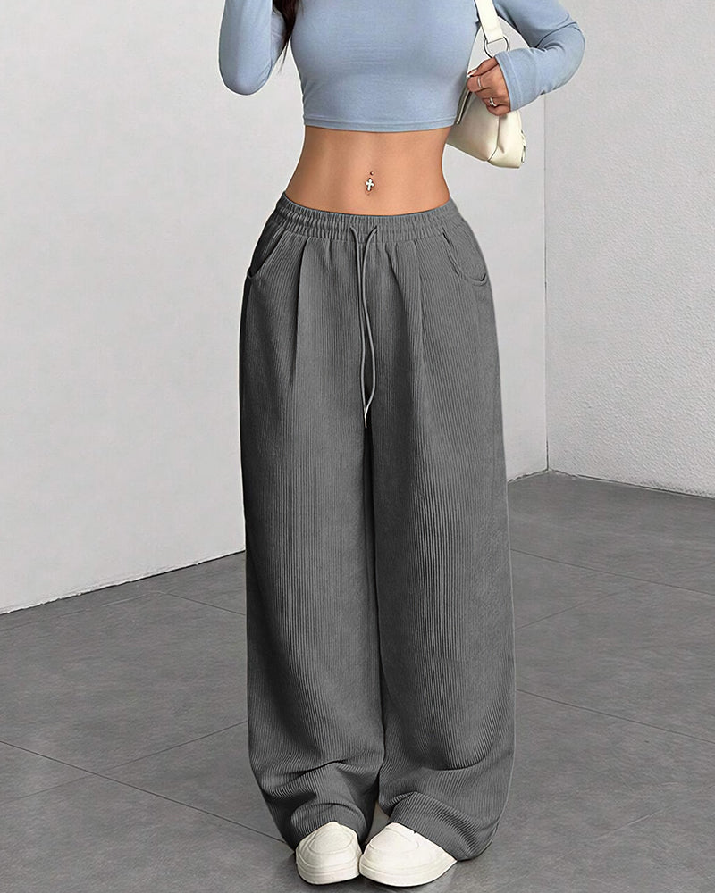 Willluxe® Vintage Corduroy Wide Leg Lounge Pants with Drawstring