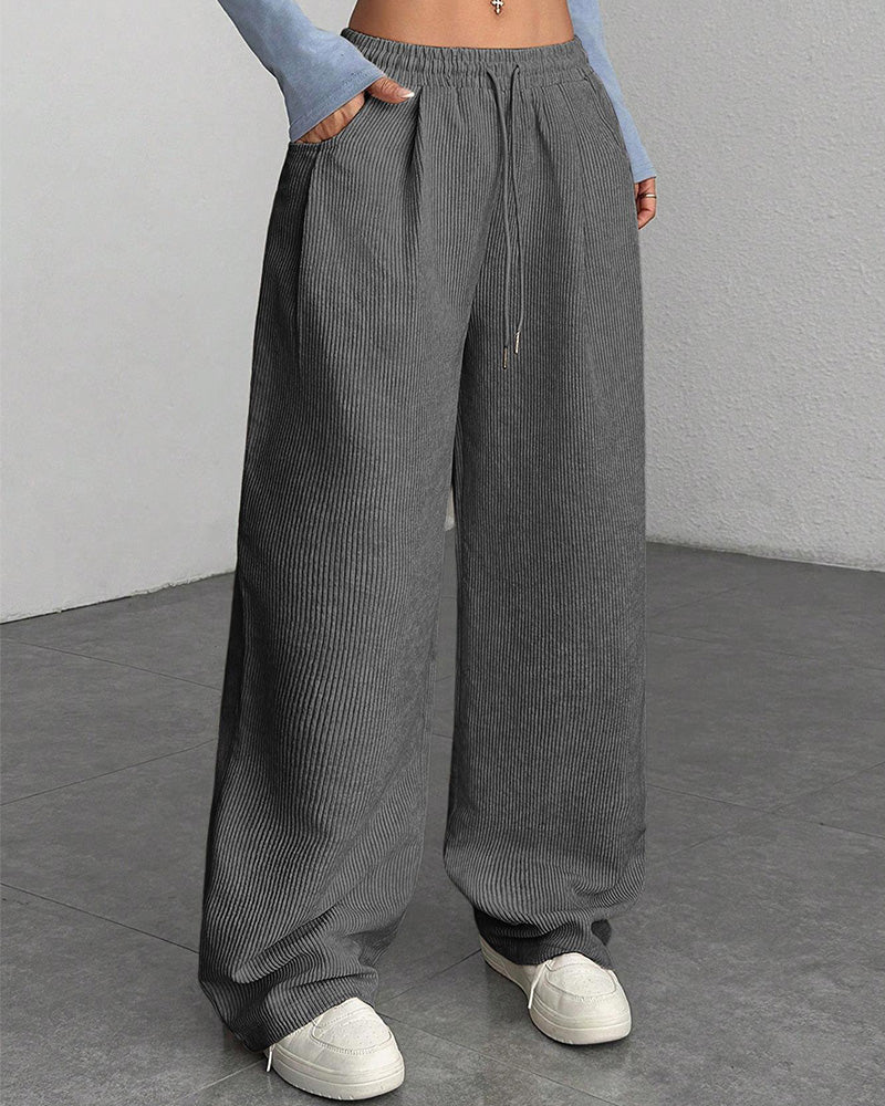 Willluxe® Vintage Corduroy Wide Leg Lounge Pants with Drawstring