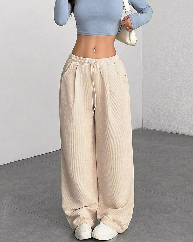 Willluxe® Vintage Corduroy Wide Leg Lounge Pants with Drawstring