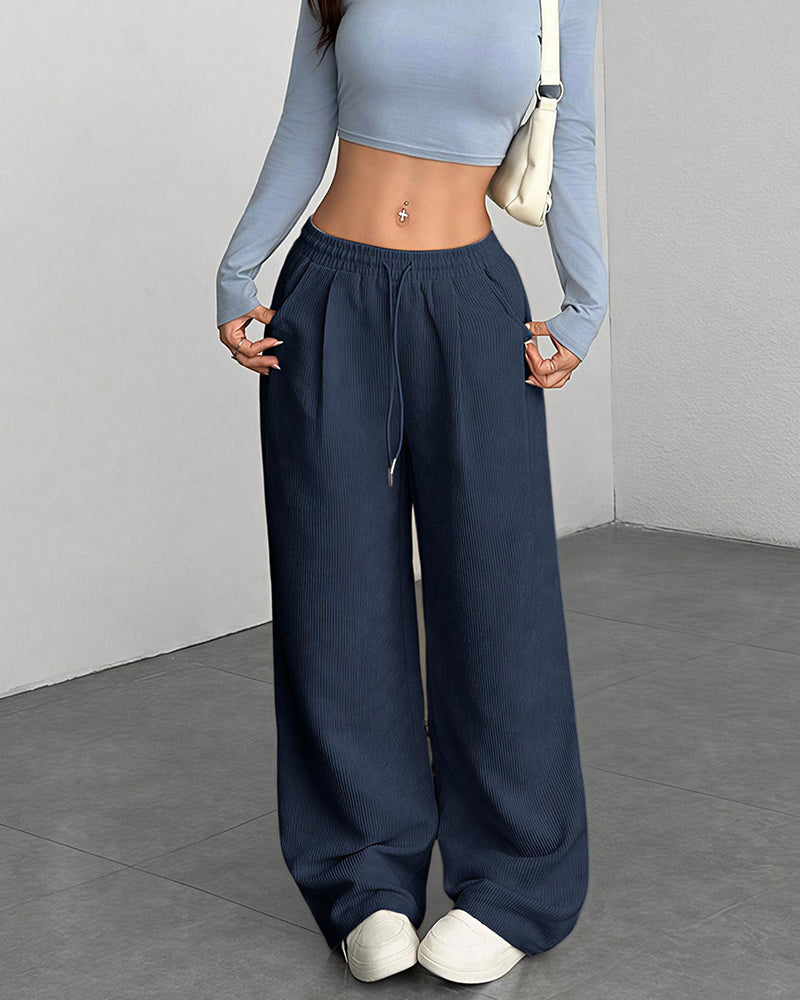 Willluxe® Vintage Corduroy Wide Leg Lounge Pants with Drawstring