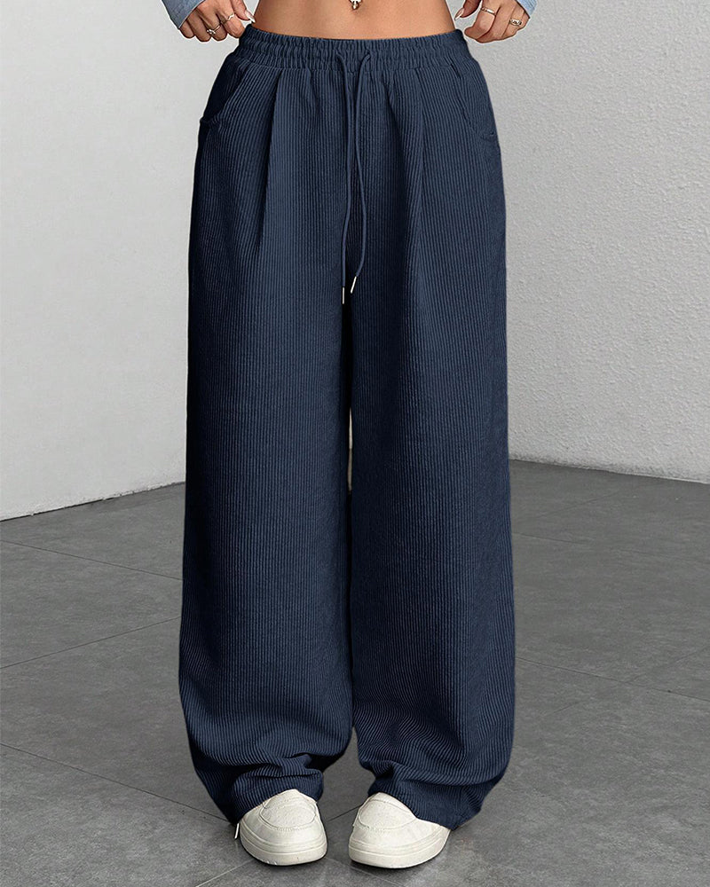 Willluxe® Vintage Corduroy Wide Leg Lounge Pants with Drawstring