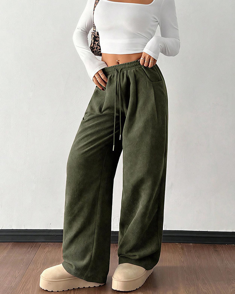 Willluxe® Vintage Corduroy Wide Leg Lounge Pants with Drawstring