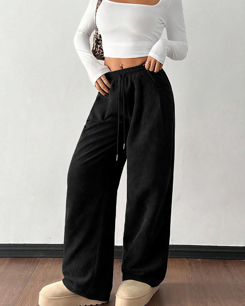 Willluxe® Vintage Corduroy Wide Leg Lounge Pants with Drawstring