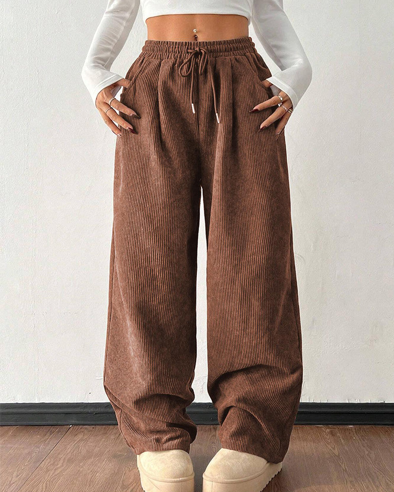 Willluxe® Vintage Corduroy Wide Leg Lounge Pants with Drawstring