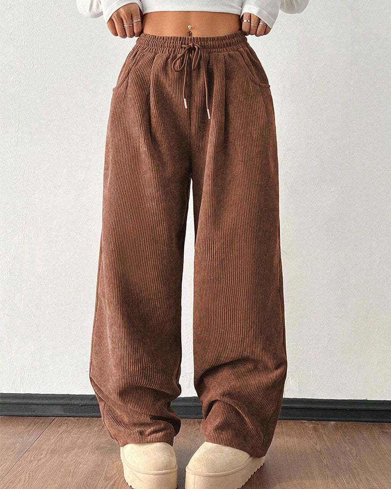 Willluxe® Vintage Corduroy Wide Leg Lounge Pants with Drawstring