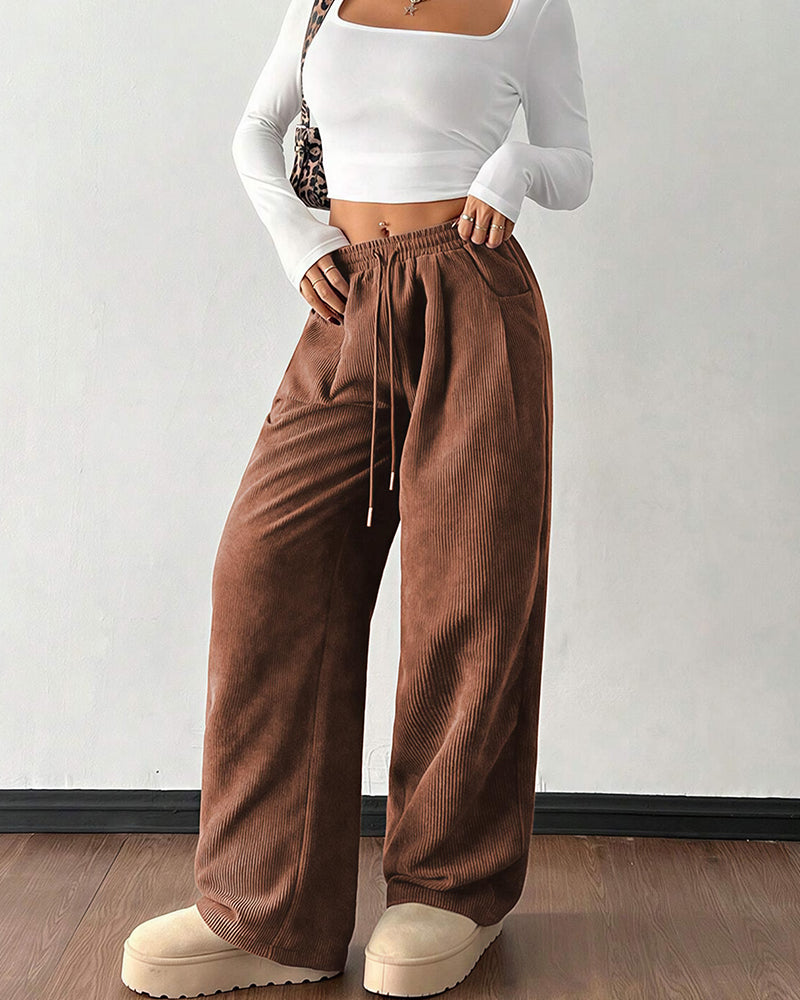 Willluxe® Vintage Corduroy Wide Leg Lounge Pants with Drawstring