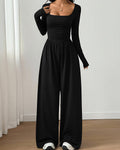 Willluxe® Square Neck Long Sleeve Wide Leg Jumpsuit