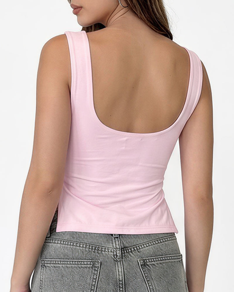 Willluxe® Double-Layer Square Neck Slit Tank Top
