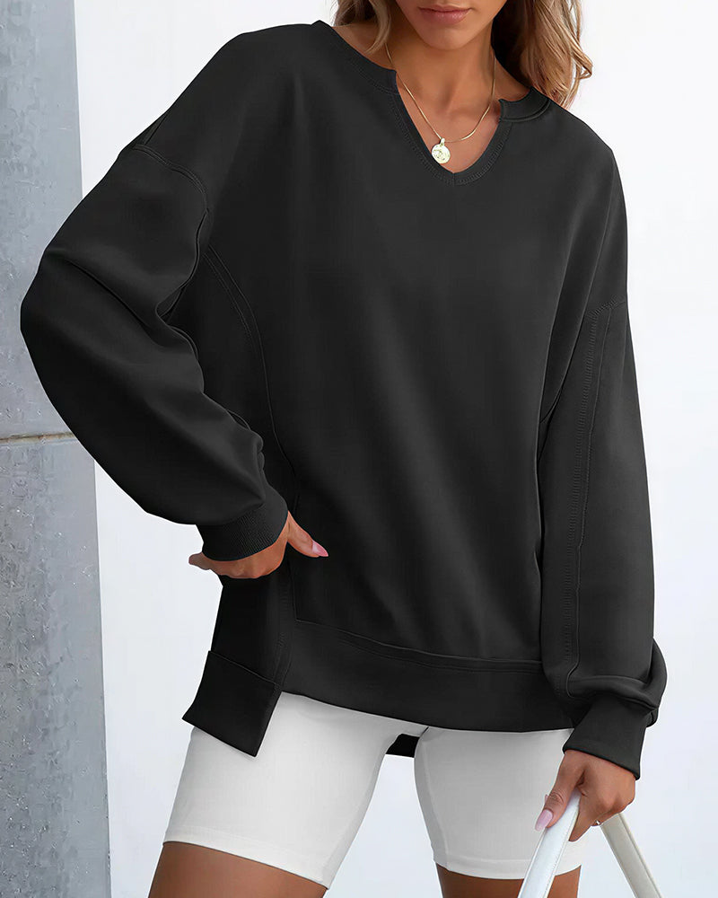 Willluxe® Effortless Notch Neck Oversized Sweatshirt