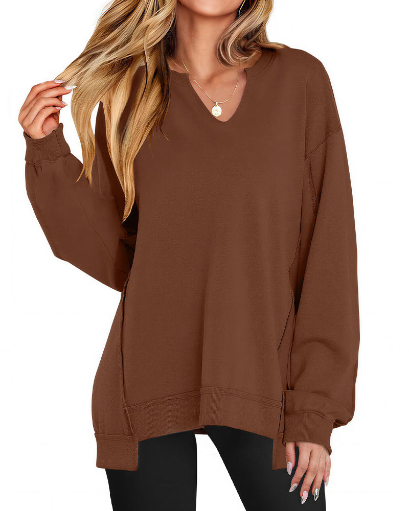 Willluxe® Effortless Notch Neck Oversized Sweatshirt