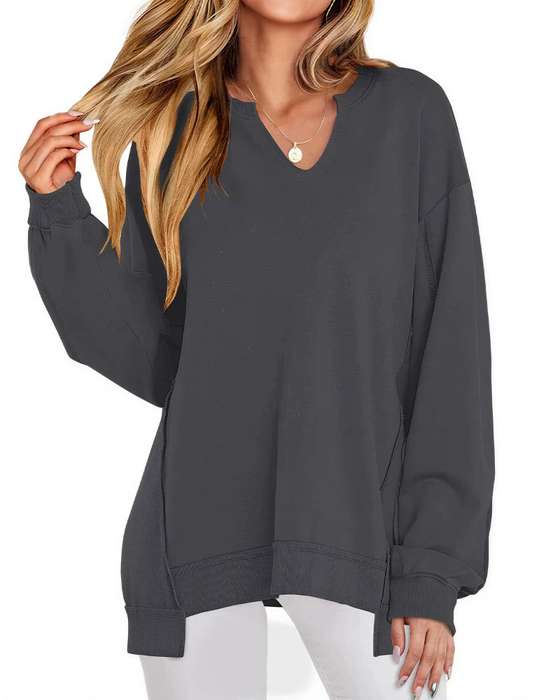 Willluxe® Effortless Notch Neck Oversized Sweatshirt
