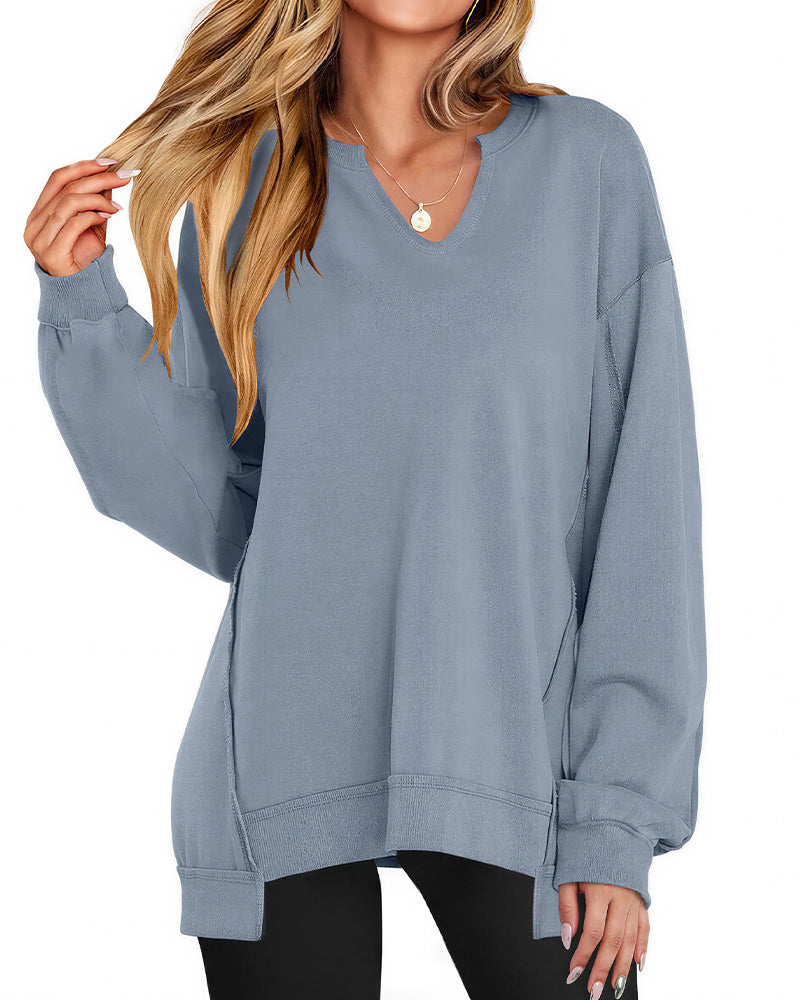 Willluxe® Effortless Notch Neck Oversized Sweatshirt