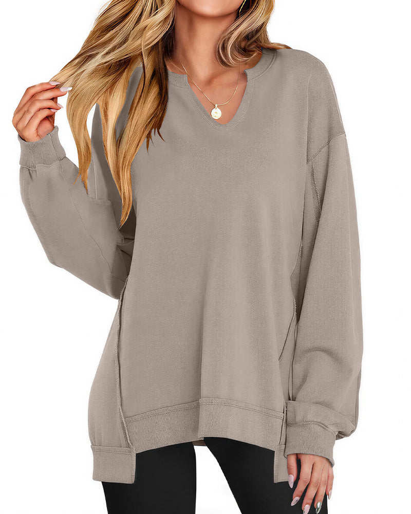 Willluxe® Effortless Notch Neck Oversized Sweatshirt