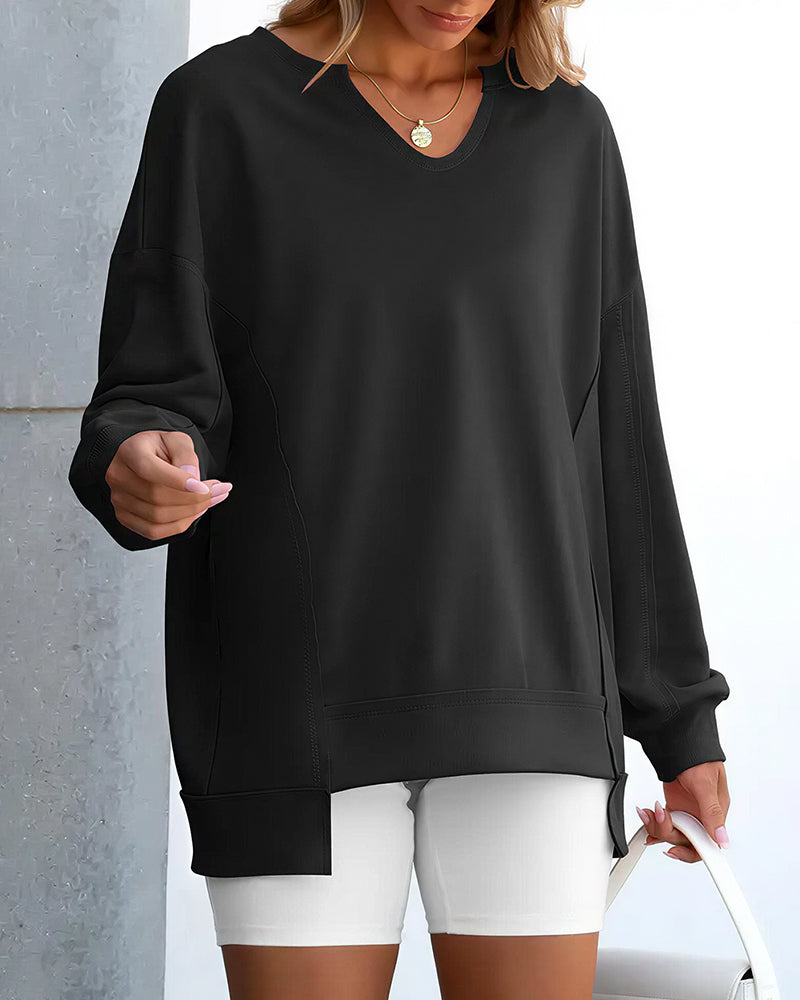 Willluxe® Effortless Notch Neck Oversized Sweatshirt