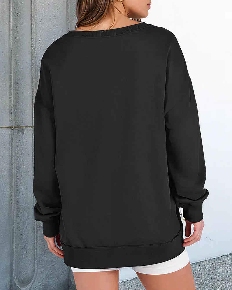 Willluxe® Effortless Notch Neck Oversized Sweatshirt