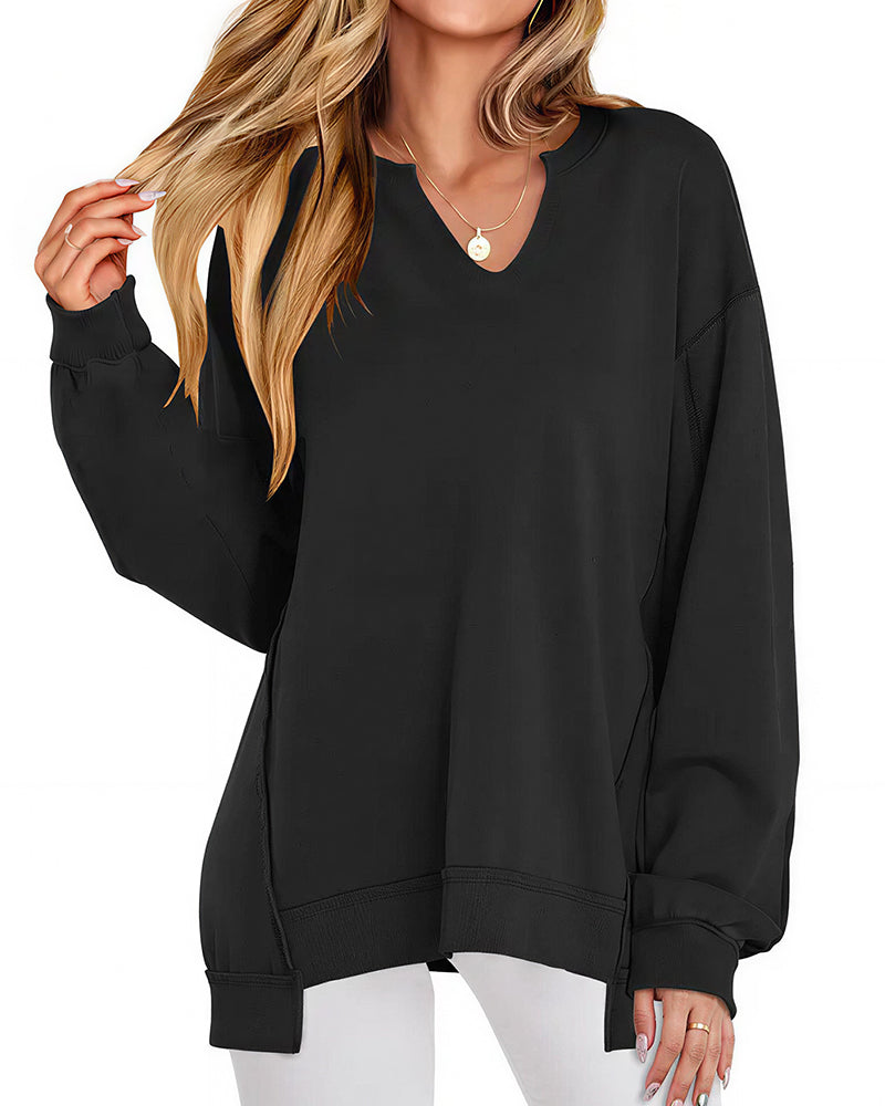 Willluxe® Effortless Notch Neck Oversized Sweatshirt