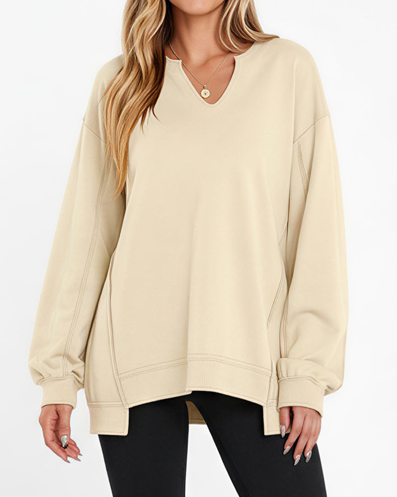 Willluxe® Effortless Notch Neck Oversized Sweatshirt