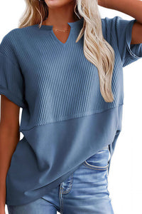 Willluxe® Casual V-Neck Textured Panel T-Shirt