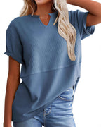 Willluxe® Casual V-Neck Textured Panel T-Shirt