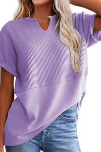 Willluxe® Casual V-Neck Textured Panel T-Shirt